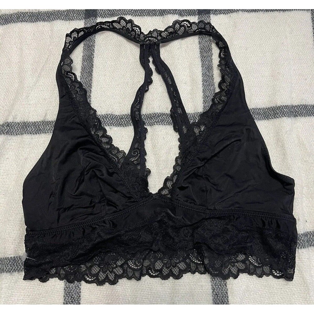Aerie Black Lace Trim Bralette Racerback Crop Top Women's Size M